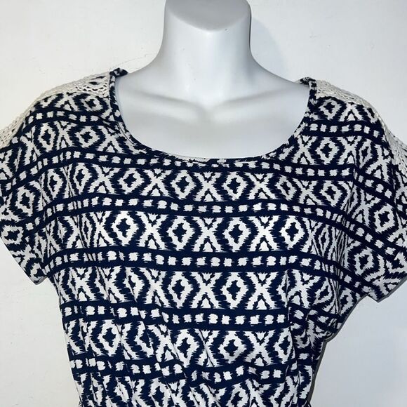 PAPERMOON STITCH FIX Navy Blue and White Geo Print Dress-S - Picture 2 of 9